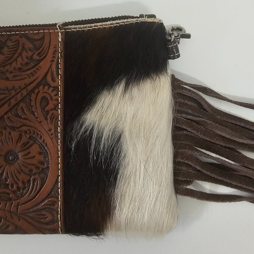 Montana West Wristlet Western Embossed Hair on Hide Suede Fringe Cowgirl - Picture 5 of 10
